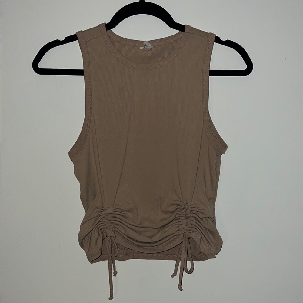 Ruched Tan Sleeveless Top